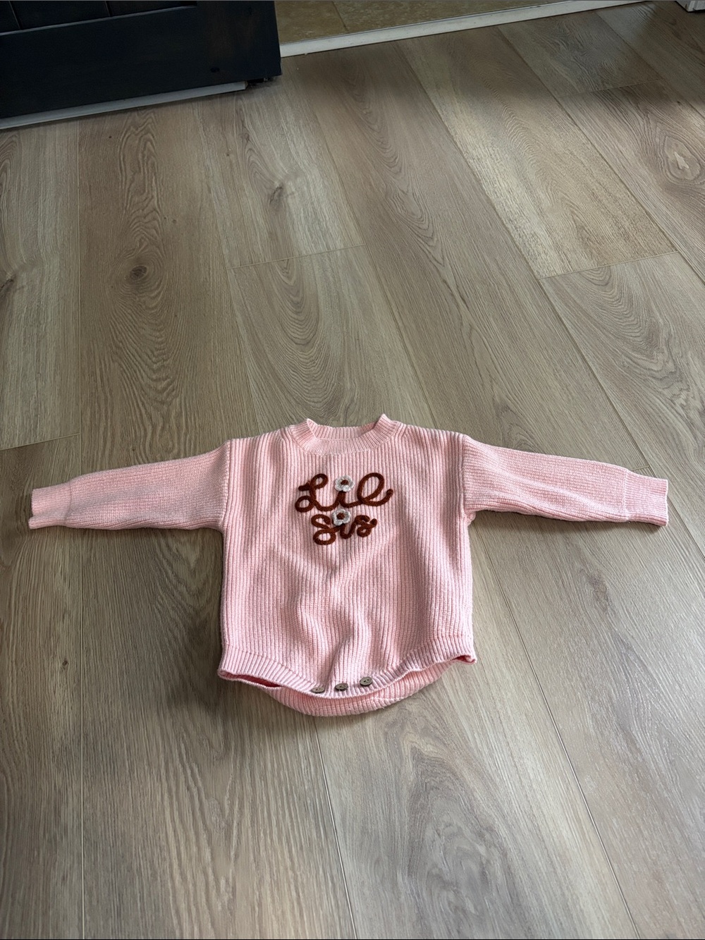 Pink "Lil Sis" Knit Onesie Sweater